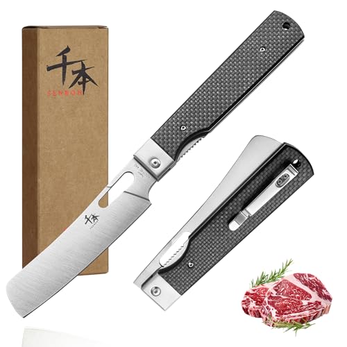 SENBON 440 Stainless Steel Sharp Pocket Folding Chef Fruit Knife Peeling Carbon Fiber Handle Camping Barbecue Outdoor Kitchen Knife with Back Clip