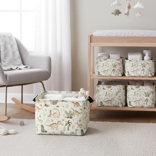 Image of Kid Cute Rectangle Storage Basket Baby Toy Clothes Storage Bin Nursery Playroom Bedroom Decor Basket (Bohemian Dinosaur)