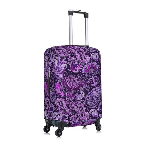Watercolor Purple Paisley Flowers Luggage Cover Elastic Suitcase Covers for Protector Suitcase Sleeve for Luggage 18-32 In3