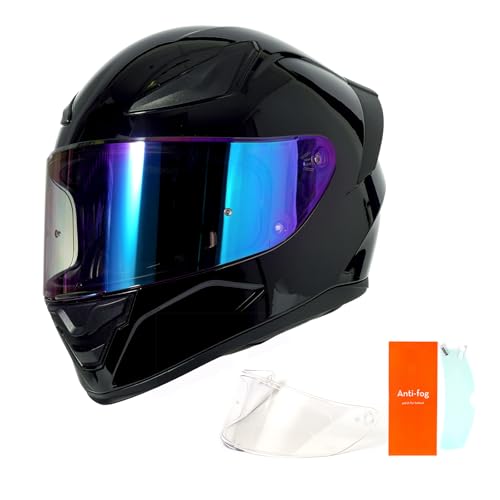 OTS Dual Clear & Tinted Visor Full Face DOT Motorcycle Helmet - Lightweight Airflow ABS Shell, Quick-Release Buckle, Washable Liner for Men Women(Gloss Black, XX-Large) by Orthrus - Used condition - US$37.63