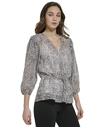 Dkny Women's Figure-Flattering Blouse Tie Waist Bubble Sleeve Top, Pnk Kiss M #TOP25