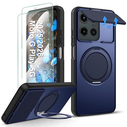 Gritup for Moto G 5G 2025/2026,Flip Camera Cover | with Screen ProtectorRing Holder Stand Kickstand, Military Grade Dropproof Cell Phone Cover，Magnetic Accessory Friendly Phone Case,Blue