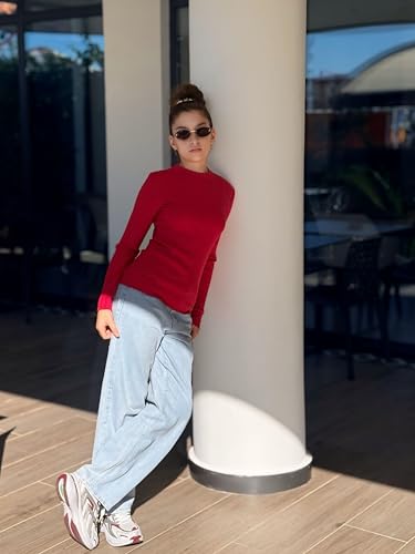 Image of Arshiner Girls Half Turtleneck Long Sleeve Knit Slim Sweater Pullover Tops