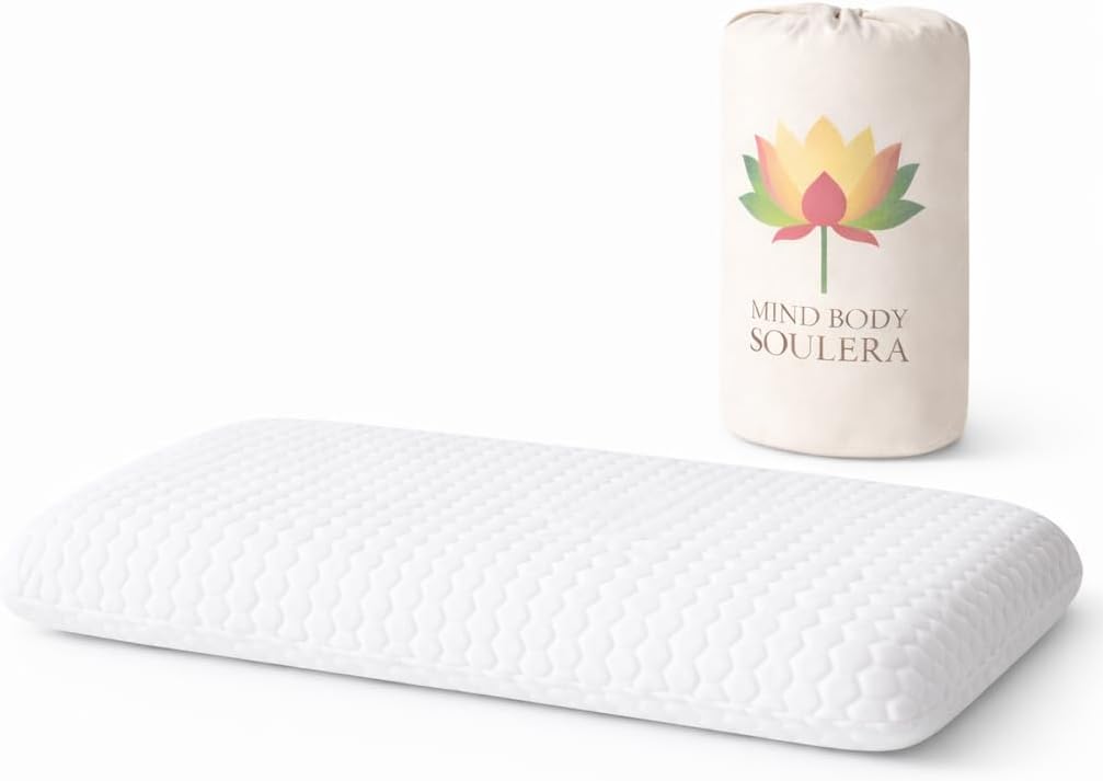 Thin Flat Memory Foam Pillow for Stomach Sleeping, Low Profile Low Loft Bed Pillow for Stomach & Side Sleepers, 3-Inch Height, Cooling Bamboo Cover