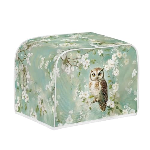 Image of Talayituse Owl Cherry Blossoms Print 2 Slice Toaster Covers Dust Protection Bread Maker Covers Toaster Oven Cloth Cover Kitchen Accessories Washable Appliance Cover, S