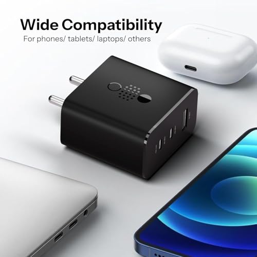 Image of 65W Nothing Gan Trio Charger Adapter | 3 Port USB Type C to A Fast Wall Charging Adaptor Compatible with CMF 1 /Nothing 2a Plus /2A /2 /Samsung Galaxy S24 (Black)