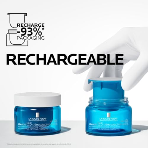 La Roche-Posay, Hyalu B5, Crème Suractivée SPF30, Crème Visage Raffermissante, Lissante, Repulpante, Anti-UV, Enrichie en Acide Hyaluronique et Vitamine B5, Tous Types de Peaux, Recharge 50 ml