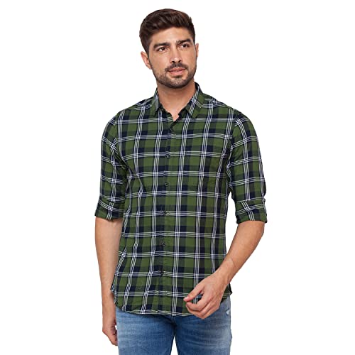 Image of Spykar Men's Regular Fit Raised Collar Full Sleeve Checked Casual Shirts