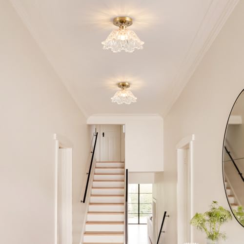 Image of Semi Flush Mount Ceiling Light, Vintage Ceiling Light 11 inch,Transparent Glass Light Fixture E26 for Kitchen Entryway Bedroom Dining Room