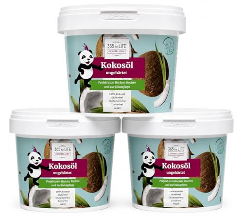Kokosöl ungehärtet 3 x 1000 ml 100% pflanzlich geruchsneutral glutenfrei vegan Ideal zum Backen Kochen & Hautpflege
