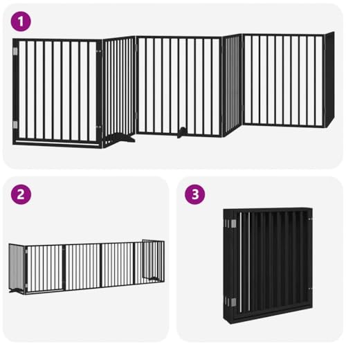 Vidaxl Cancello Per Cani Porta Pieghevole Nero 6 Pannelli 480Cm Pioppo - 4
