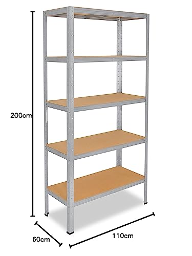 Miniatura 2 de Shelfplaza 200x110x60cm Home Estanteria Galvanizada Estanterias Metalicas 5 Baldas Estanterías Fuertes Capacidad Carga 175kg Estanteria De Pie Resistente Y Estante De Almacenamiento Garaje