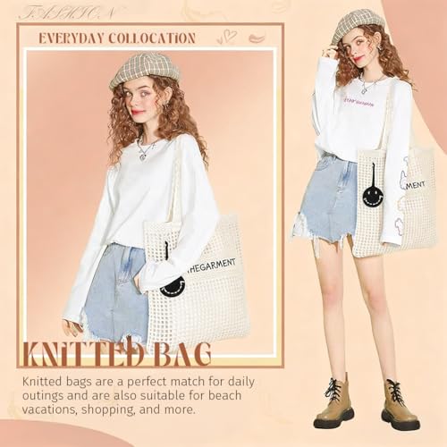 Image of PALAY Tote Bag for Woman Girls Bow Crochet Shoulder Bag Coquette Cute Knitted Women Handbags