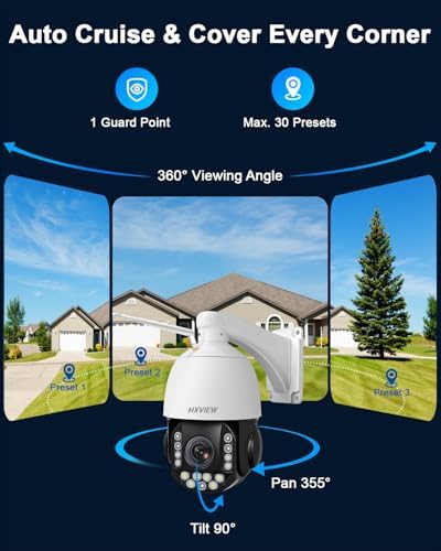 4K PTZ Security Camera Outdoor with 30X Optical Zoom, 1000FT Night Vision, 8MP 360&deg; WiFi Wireless RTSP IP Camera, Auto Tracking, Person/Vehicle Detection, 2.4/5GHz Wi-Fi, 2-Way Audio