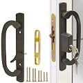 Eockatoo Patio Sliding Glass Door Handle Set with Mortise Lock 45° Keyway, Keyed Offset Position Zinc Diecast I/E Pull Handles, Fits 3-15/16" H.C., 1-3/8" to 2-1/4" Thick Doors, Non-Handed, Bronze