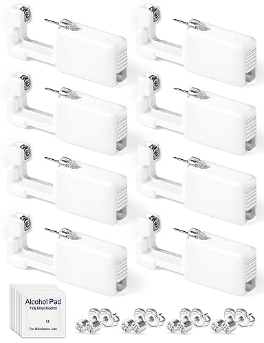 Yiorxu 8 Piezas Pistola para Perforar Oídos, Juego de Piercing Desechable Estéril Seguridad Pendientes Hazlo Tú Mismo, Pistola para Piercing Studs para Mujeres, Hombres, Niñas, Niños