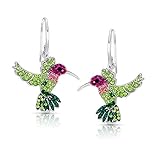 Colorful Flying Hummingbird Crystal Earrings Never Rust 925 Sterling Silver with Hypoallergenic Hooks For Women & Girls with Free Breathtaking Gift Box for The Miracle of Living