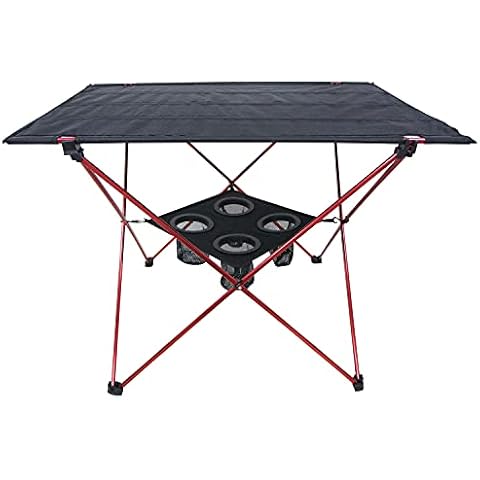Sutekus Portable Camping Table with Cup Holders Lightweight Folding Camp Side Table for Camping, Picnic, Backpacks, Beach, Tailgating, Boat, Large (Red) Cover