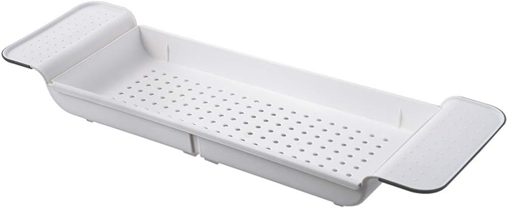 BlueSpace Bathtub Tray Caddy Plastic Shower Organizer Trays with Extending Sides Bath Kitchen Shelf (White)
