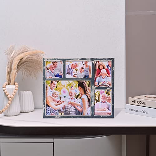 Mont Pleasant Farmhouse 4X6 Picture Frame With 5 Openings Display Multiple 8X10,Two 4X6 And 4X4 Photos Wood Collage Frame For Wall Mounting Or Tabletop Display-Great For Weddings (Blue) #TOP2