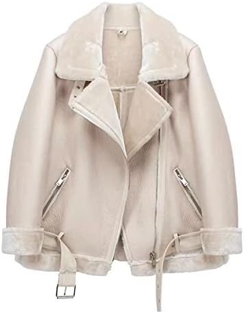 LY VAREY LIN Women's Faux Shearing Moto Jacket Thick Lined Parka Winter Shearling Coat Leather Jacket