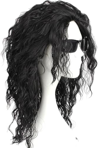 Peluca de Cabello Hombre Michael Cosplay Jackson Costume Rizado Largo Peluca Sintética Natural Mujer Hombre Niños Halloween Club Disfrces de Miguel, Negro