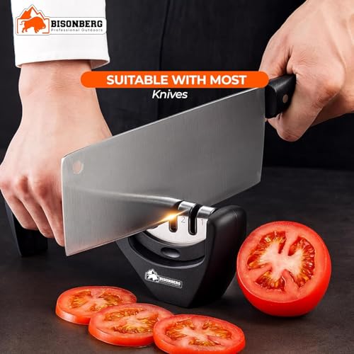 Image of BISONBERG Kitchen Utility Knife Curved with Knife Sharpener, Black