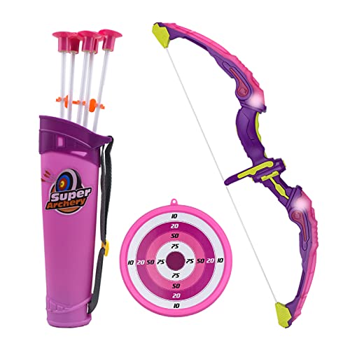 Coriver Ensemble de tir à l'arc, Arc et flèche pour Enfants, Ensemble d'arc et de flèches avec 5 flèches de & cibles de tir à l'arc, pour Adolescents de 6 Ans extérieur/intérieur (Rose)