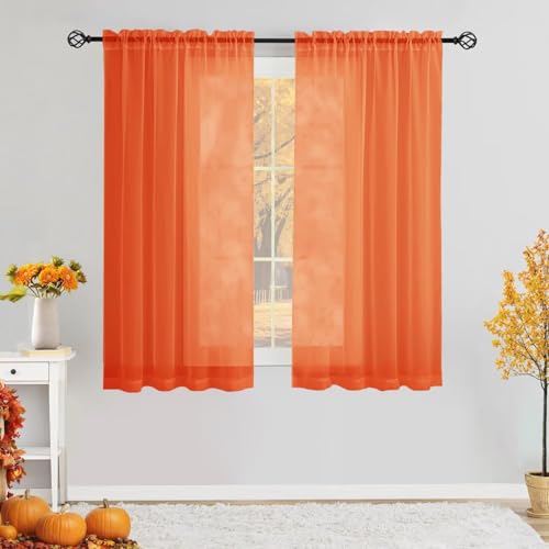 Karseteli Semi Voile Sheer Curtains 45 Inches Long 2 Panels Rod Pocket Window Treatment for Living Room Bedroom Dining Room(Burnt Orange 42" W x 45" L)