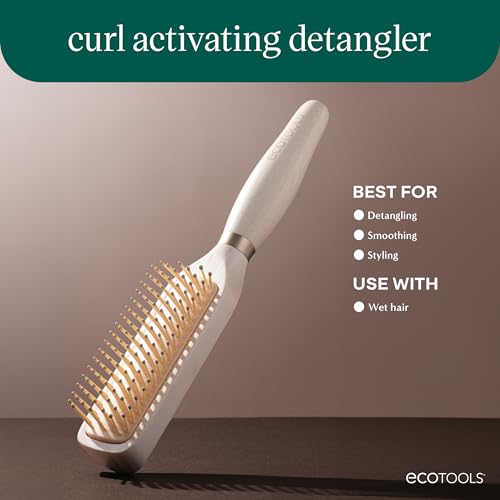 Image of EcoTools Curl Activating Detangler Hairbrush, Gently Detangle Wet Hair, Style, Define, & Enhance Curly & Wavy Hair, Less Breakage & Fall Out, Renewable Bamboo, Vegan & Cruelty-Free, 1 Count