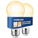 Torkase Dusk to Dawn Light Bulbs, 13W E27 Led Light Sensor Bulb 100W Equivalent, 3000K Warm White Auto On/Off Dusk Till Dawn Bulbs for Outdoor Garage Awning Light, 2 Pack