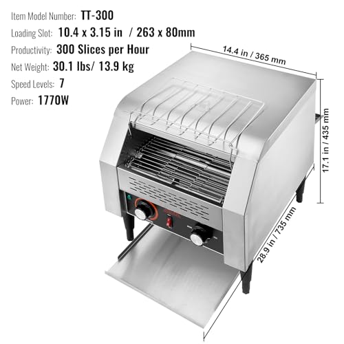VEVOR Commercial Conveyor Toaster, 300 Slices/Hour, Heavy Duty Stainless Steel, Electric Restaurant Toaster for Toast, Bun, Bagel, Bread by VEVOR - Image 7