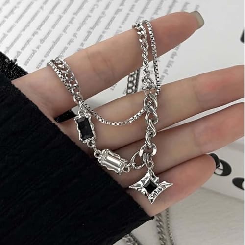 Image of Gothic Jewellery, Crescent Moon and Star Necklace with Chain Bracelet for Men, Punk Accessories, Gothic Bracelet for Men, Unisex Fashion Statement