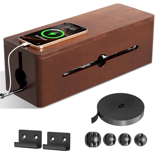 Cinati Large Cable Management Box, 15.8″ Wooden Cable Organizer for Floor Wires Storage, Wall Mount Cord Hider Box for Electrical Cord Management, Power Strip Wire Organization for Desktop Home Office