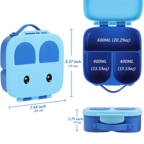 Fooyoo Plastic Bento Lunch Boxes For Kids - Big Kids Lunch Containers For School, Portable Silicone Toddler Lunch Box, Travel To-Go Food Container 4 Compartments Meal Prep Removable Divider(Blue) #TOP3