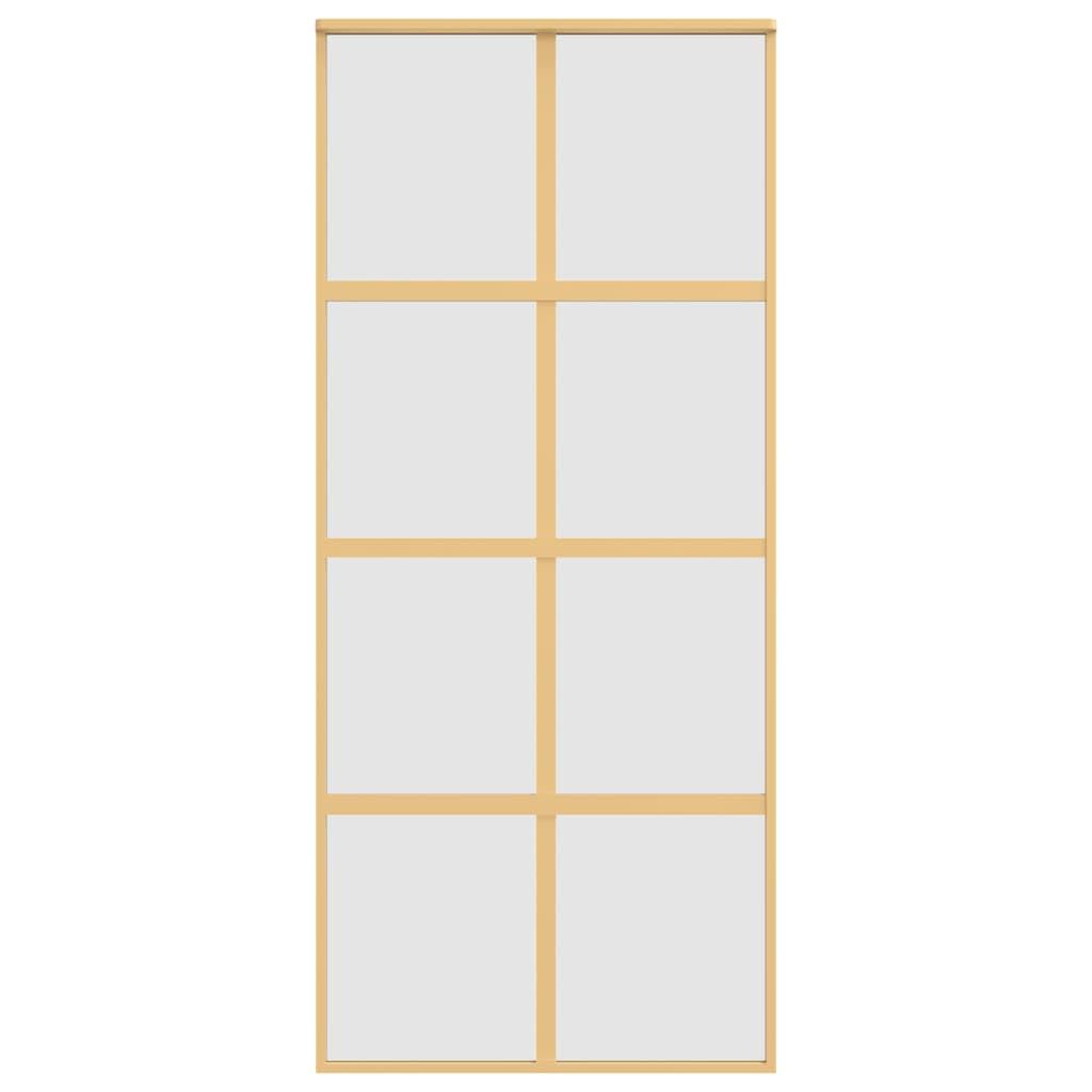 Drzwi przesuwne złote 90 x 205 cm matowe szkło ESG i aluminium Sprzęt budowlany materiały drzwi, drzwi domowe