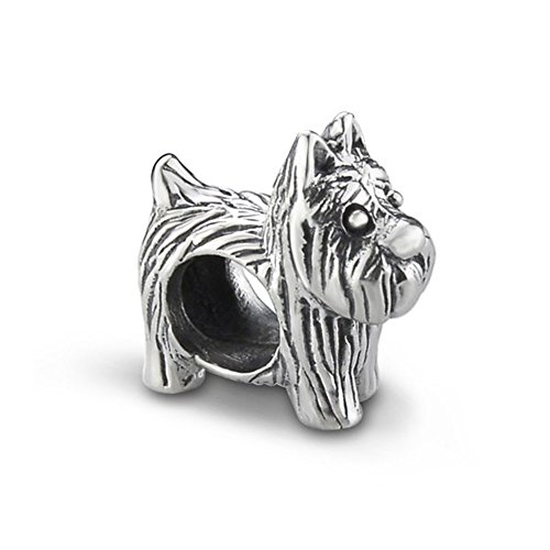 Recuerdo de perro Terrier en plata de ley y perlas para regalar a amantes de mascotas