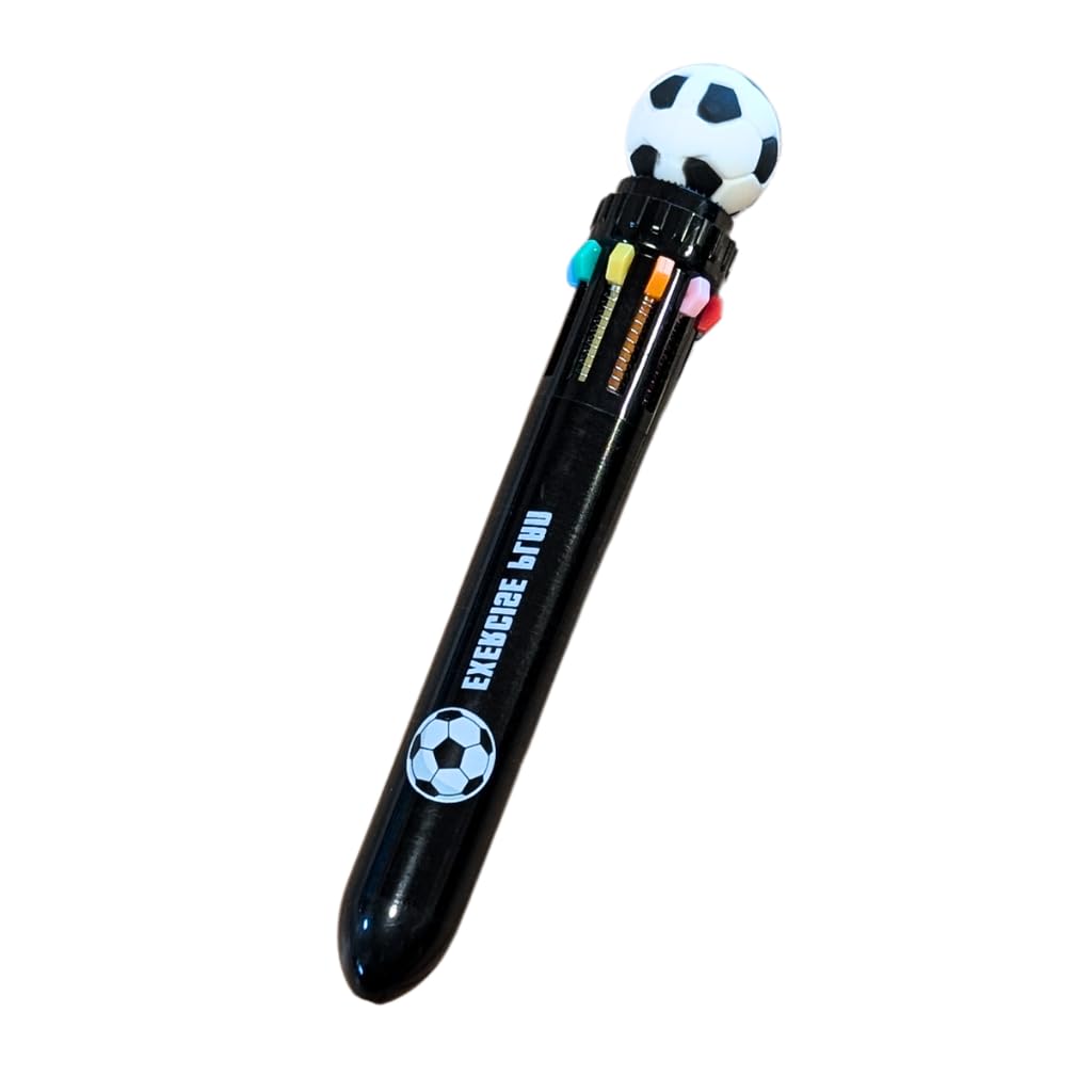 ボール付きサッカー柄10色ペン (ボディ黒)