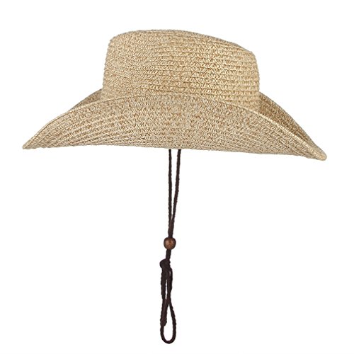 Western Cowboy Hat With String For Women Men Foldable Summer Sun Protection Straw Beach Hats With Wide Brim Beige #TOP3