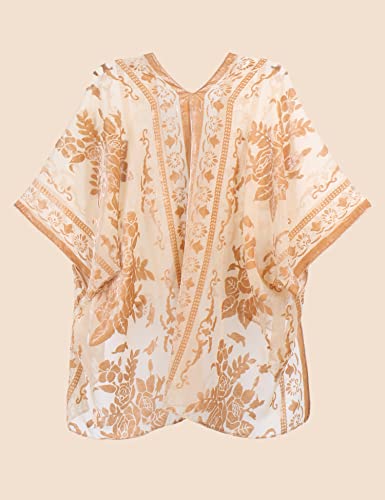 Image of MJ SERECA Women's Burnout Velvet Kimono Cardigan Cover Up with Tassel