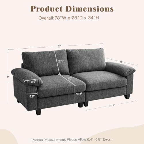 Image of 78 inch Loveseat Cloud Couch, Sectional Couches for Living Room