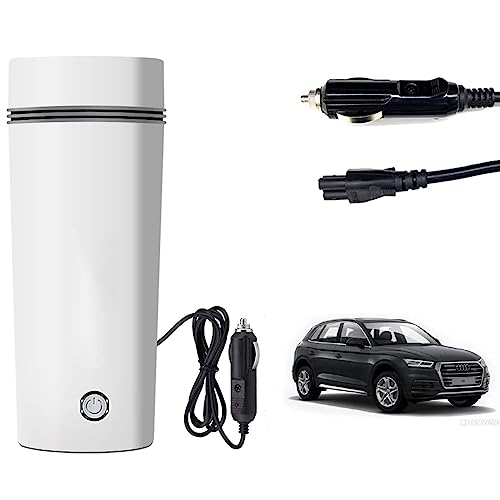 Image of Oshotto 12V Portable Electric Water Bottle for Hot Water Tea Coffee Kettle Mug Multipurpose Food Grade Fast Boil Auto Shut-off For Travel Camping, Road Trip Compatible with Audi Q5 (350ml) - White