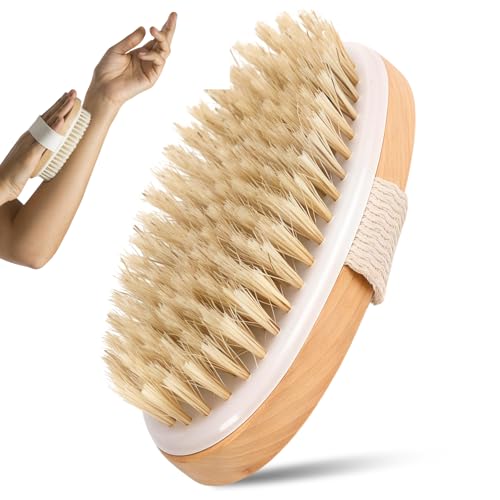 Cepillo Exfoliante Corporal,para Cuerpo y Espalda,cepillo de cerdas naturales Seco y Húmedo,Cepillo Exfoliante Corporal,Cepillo de Baño de Mano de Exfoliante Masajee