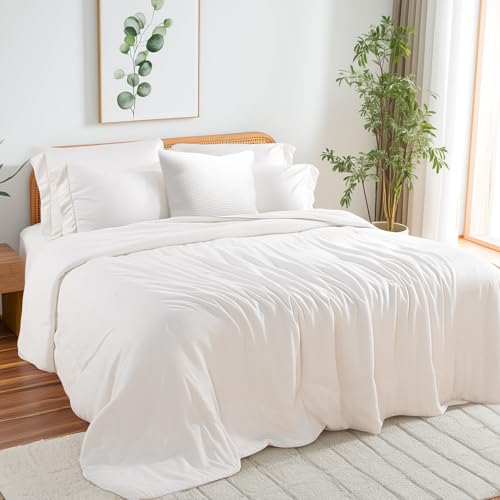 White bamboo-derived viscose comforter — the only fibre here specified as 100% viscose from bamboo
