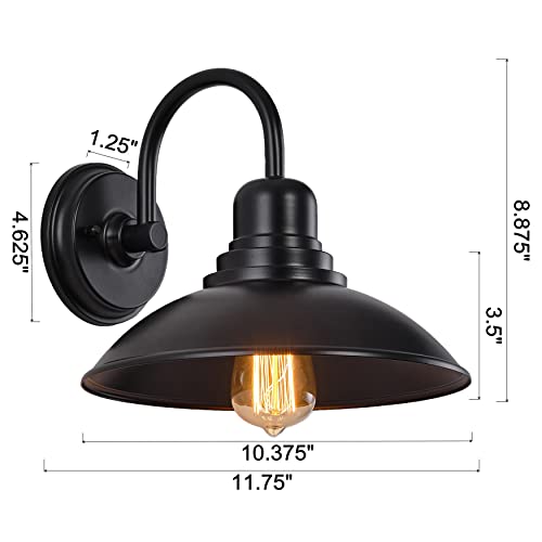 Image of GOLDHILL Black Gooseneck Outdoor Barn Light, Farmhouse Vanity Lights with E26 Based Socket, Round Exterior Lights for House Garage Bathroom Bedroom