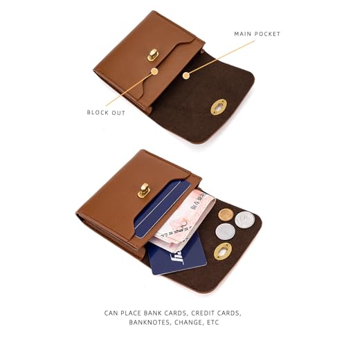Slim RFID Blocking Coin Purse Wallet for Women Men Compact Card Holder with Lock Closure Ultra Thin Travel Essentials for Everyday Use Brown4
