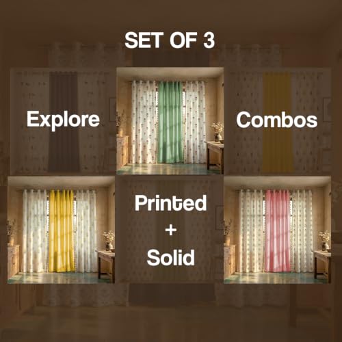 Image of Urban Space Floral 100% Cotton Curtains For Window, Combo Set Of 3 Curtains 5 Feet Long, 60-65% Room Darkening Curtain, Tieback & Eyelets Included With Curtains For Home Decor (Water Lily, 5 Feet)