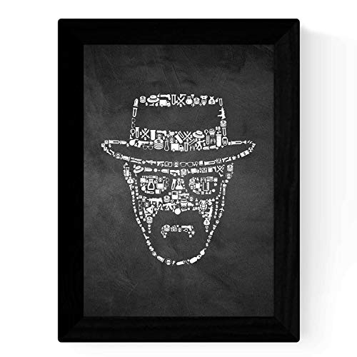 Nacnic Lámina en blanco y negro The breaking bad iconos en tamaño A3 Poster con fondo negro estilo pizarra