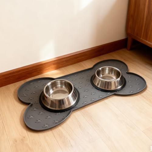 Silikon-Futtermatten für Hunde und Katzen,Wasserdicht Haustier Fütterung Matte,Anti-Rutsch-Tiernapf Matte,Lebensmittelechte Silikon-Futtermatte Napfunterlage,Hundeabdrücke Napfunterlage