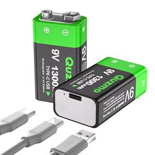 Batterie al litio ricaricabili USB da 9 V, 1300 mAh, ad alta capacità, ricaricabili da 9 V, batterie quadrate con cavo di ricarica rapida USB-C 2 in 1 (confezione da 2)